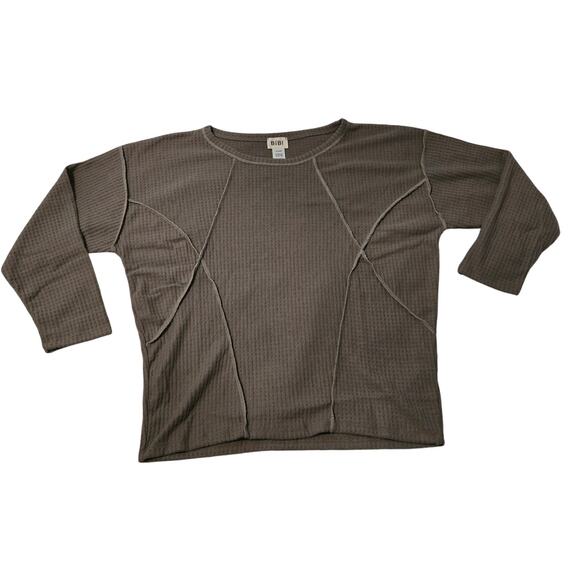 Bibi Mocha Brushed Waffle Top Size Small 3/4 Length Sleeves - Picture 1 of 12